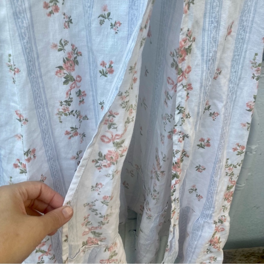 Reformation White Stripe Floral Midi Dress with Pink Roses - Picture 7 of 11